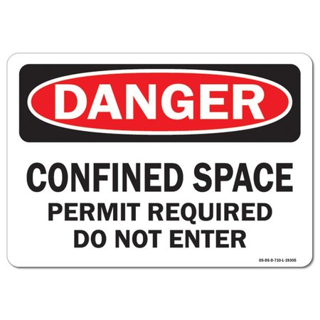 SIGNMISSION OSHA Sign, Confined Space Permit Required Do Not Enter, 14in X 10in Alum, 14" W, 10" H, Landscape OS-DS-A-1014-L-19305